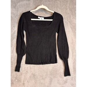 Moodie Black Ribbed Square Neck Puff Sleeve Sweater Top Womens Size S